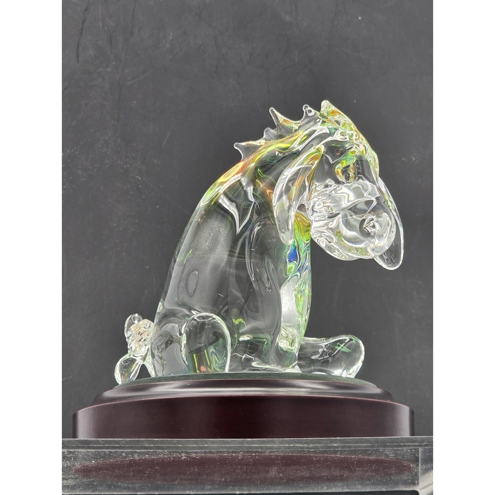 Disney's Winnie The Pooh " Eeyore" Glass Figurine Mirror Wood‎ Base 4.5" Arribas - Picture 16 of 16